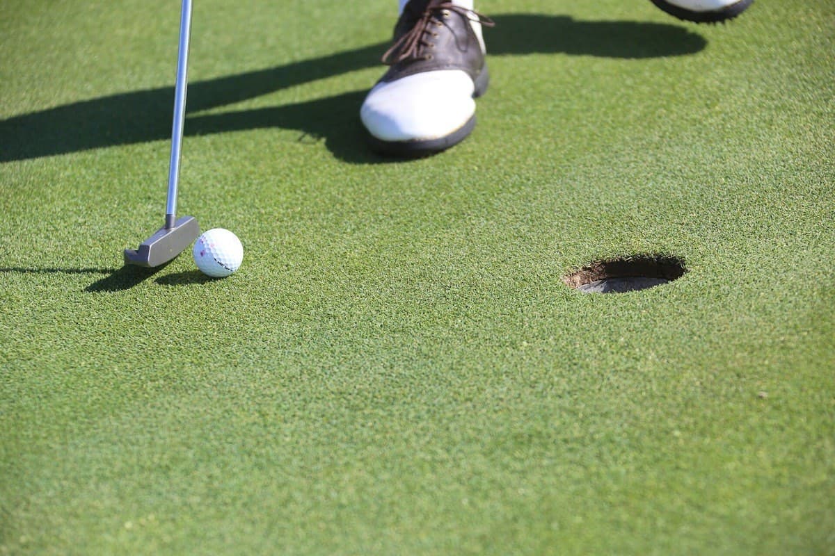 A putting green at golden hour